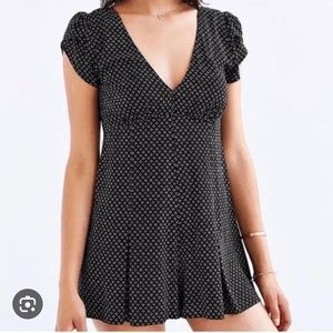Kimchi Blue From Urban Outfitters Black and White Dotted Short Sleeve Romper